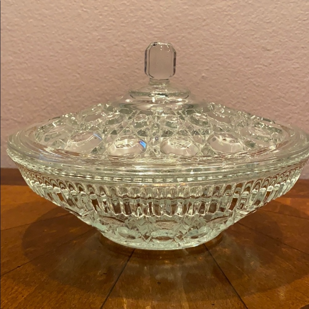 7.5” Diameter Cut Glass Bowl with Lid